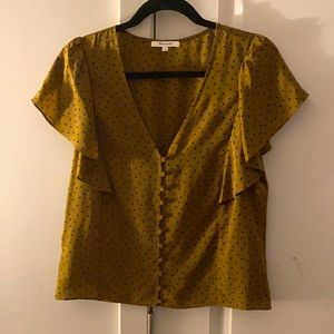 Ruffled short sleeve polka dot blouse